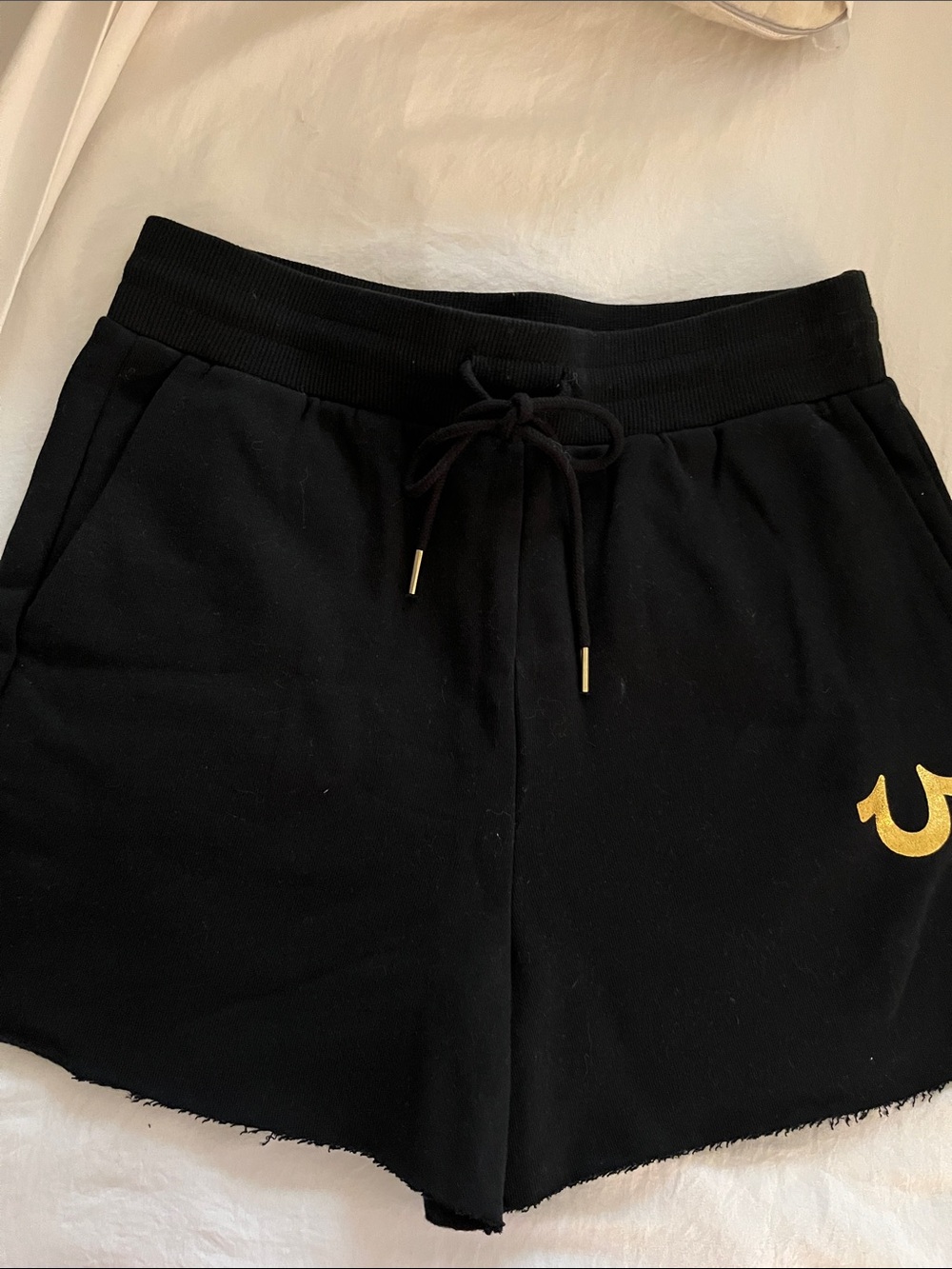 True Religion Black Athletic Drawstring Shorts with Gold Logo